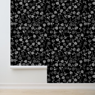 Schwarz Weiße Rosen Blumenmuster Stiel auf Schale Tapete