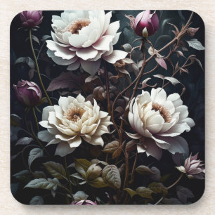 Schwarz-Weiße Rosen Watercolor AI-Kunst Getränkeuntersetzer