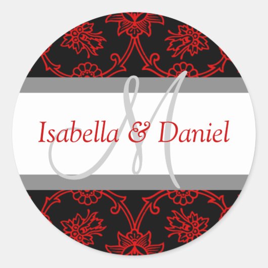 Schwarz-weiße Rot-Anfangskleber für Monogramm Runder Aufkleber (Vorderseite)