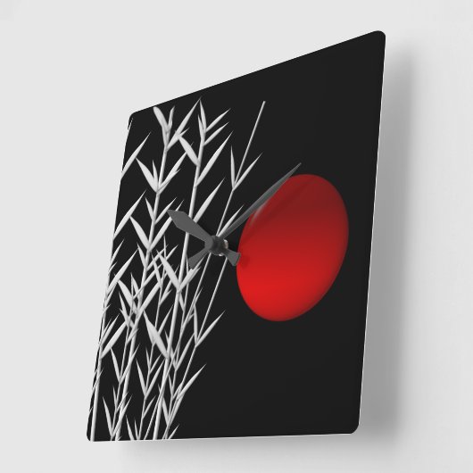 Schwarz-weiße Rot-Sonne Quadratische Wanduhr (Winkel)