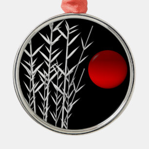 Schwarz-weiße Rot-Sonne Silbernes Ornament