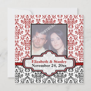 Schwarz-weiße Rotdamasenhochzeit Save the Date