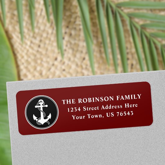 Schwarz-weiße rote Adresse für das Ankerschiff