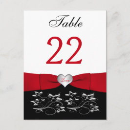 Schwarz-weiße Rote Blume, Herz-Tischnummer-Karte Postkarte