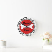 Schwarz-weiße rote Dalmatiner-Stellen Runde Wanduhr (Zuhause)