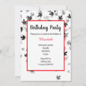 SCHWARZ-WEISSE ROTE FALLING BLÄTTER GEBURTSTAG EINLADUNG (Vorderseite)