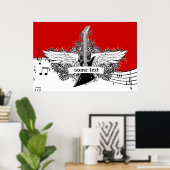 Schwarz-weiße rote Flügel mit elektrischer Gitarre Poster (Heimbüro)