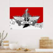 Schwarz-weiße rote Flügel mit elektrischer Gitarre Poster (Küche)
