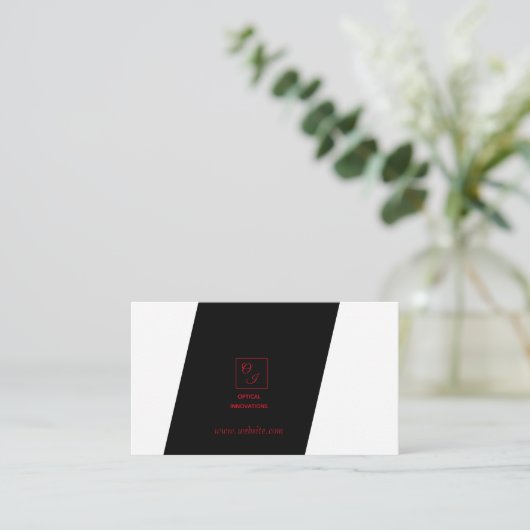 Schwarz-weiße rote Monogramm-Visitenkarte Visitenkarte (Stehend Vorderseite)