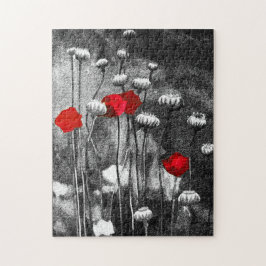 Schwarz-weiße Rote Pfoten Blume Art Template Puzzle