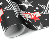 Schwarz-weiße Rote Prüfstars 16. Geburtstag Geschenkpapier (Rolleneckpunkt)