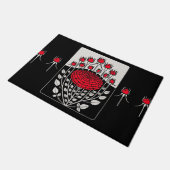 SCHWARZ-WEISSE ROTE ROSEN,ROSENKNOSPE Jugendstil Fußmatte (Schrägansicht)