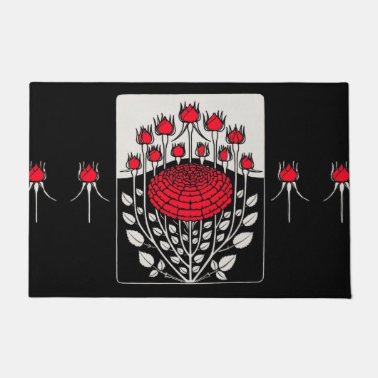 SCHWARZ-WEISSE ROTE ROSEN,ROSENKNOSPE Jugendstil Fußmatte (Vorderseite)
