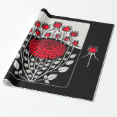 SCHWARZ-WEISSE ROTE ROSEN,ROSENKNOSPE Jugendstil Geschenkpapier (Ungerollt)