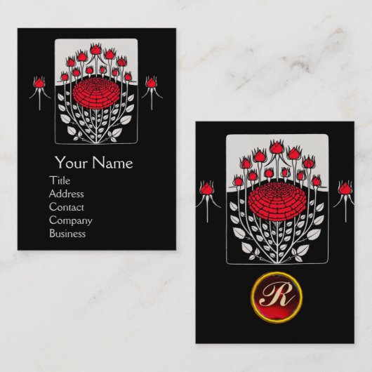 SCHWARZ-WEISSE ROTE ROSEN,ROSENKNOSPE Jugendstil Visitenkarte (Vorne/Hinten)
