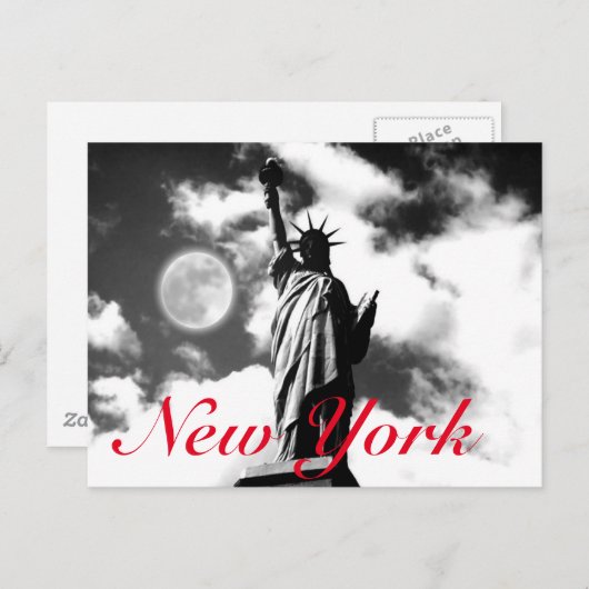 Schwarz-weiße Rote Statue der Liberty New York Cit Postkarte (Vorne/Hinten)