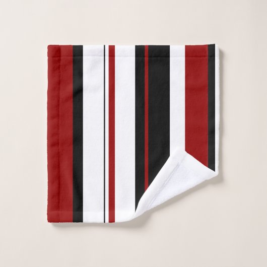 Schwarz-weiße rote Streifen Badhandtuch Set (Waschlappen)