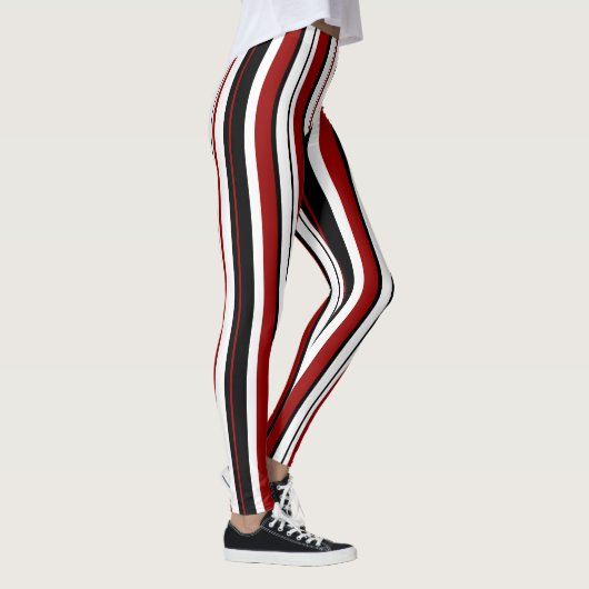 Schwarz-weiße rote Streifen Leggings (Rechts)