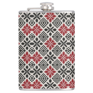 Schwarz-weiße rote Tastenanschlag-Musterflasche Flachmann