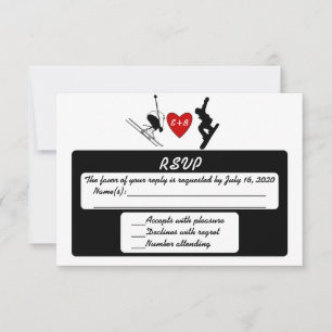 Schwarz-weiße RSVP-Karte für Hochzeitsreisen mit S RSVP Karte