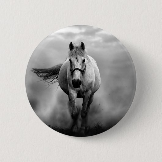 Schwarz-weiße Running Horse Freedom Button (Vorderseite)