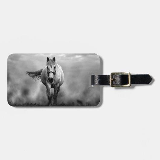 Schwarz-weiße Running Horse Freedom Gepäckanhänger (Vorderseite horizontal)
