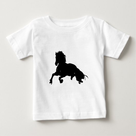 Schwarz-weiße Running Horse-Silhouette Baby T-shirt (Vorderseite)