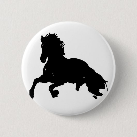 Schwarz-weiße Running Horse-Silhouette Button (Vorderseite)
