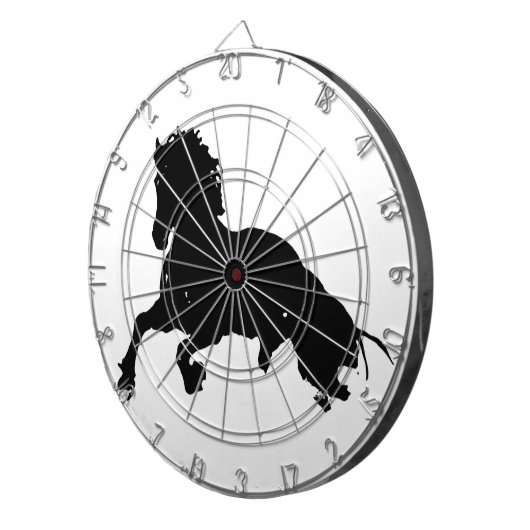 Schwarz-weiße Running Horse-Silhouette Dartscheibe (Vorderseite rechts)