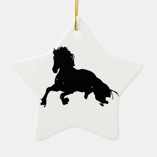 Schwarz-weiße Running Horse-Silhouette Keramikornament (Vorne)