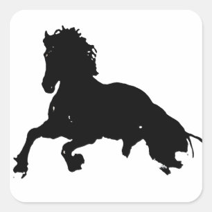 Schwarz-weiße Running Horse-Silhouette Quadratischer Aufkleber