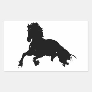 Schwarz-weiße Running Horse-Silhouette Rechteckiger Aufkleber