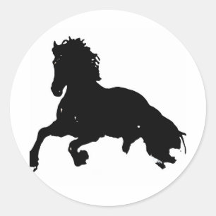 Schwarz-weiße Running Horse-Silhouette Runder Aufkleber
