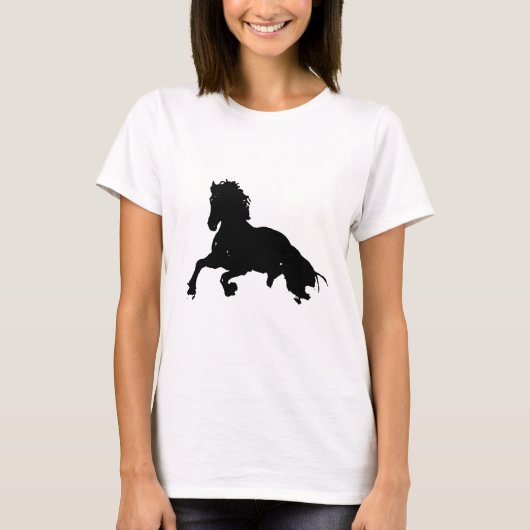 Schwarz-weiße Running Horse-Silhouette T-Shirt (Vorderseite)