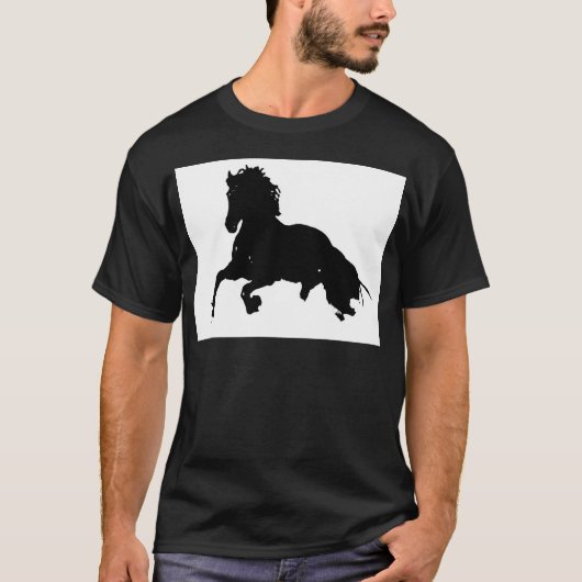 Schwarz-weiße Running Horse-Silhouette T-Shirt (Vorderseite)