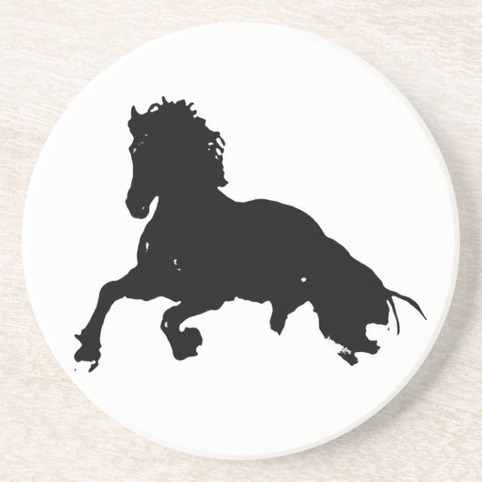 Schwarz-weiße Running Horse-Silhouette Untersetzer (Vorne)