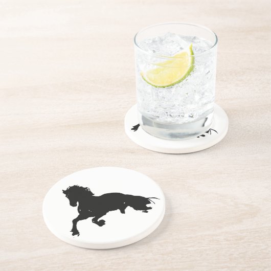 Schwarz-weiße Running Horse-Silhouette Untersetzer (Seite)