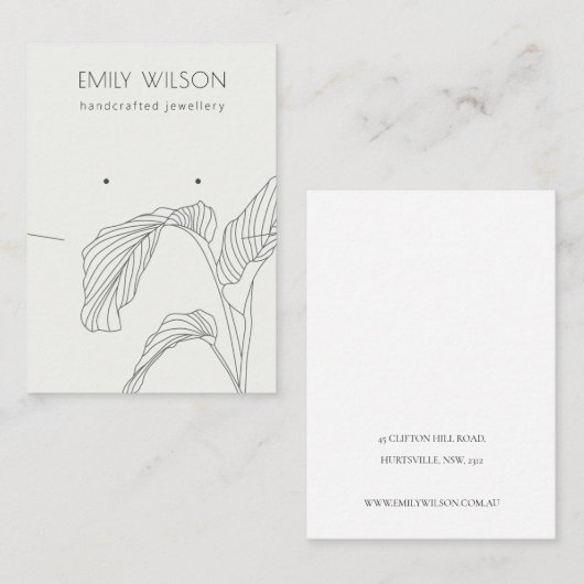 Schwarz-weiße Rust Palm Leaf Sketch Erdnägel Visitenkarte (Vorne/Hinten)