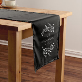 Schwarz-weiße Rustikale Chic Couple Initials Elega Kurzer Tischläufer