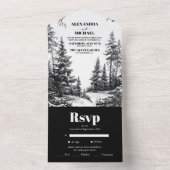 Schwarz-weiße Rustikale Hochzeit im Bergwald All In One Einladung (Innen Boden)