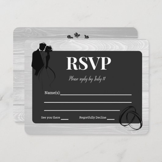 Schwarz-weiße rustikale Mehrfarbenhochzeit der Sil RSVP Karte (Vorne/Hinten)