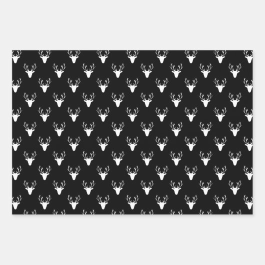 Schwarz-weiße, rustikale Muster für Hirschholz Kar Geschenkpapier Set (Vorderseite 2)