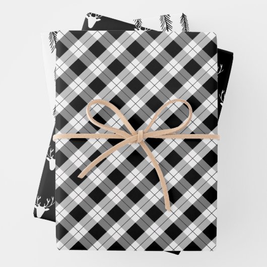 Schwarz-weiße, rustikale Muster für Hirschholz Kar Geschenkpapier Set (Beispiel)