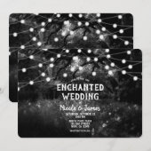 Schwarz-weiße Rustikale, verzauberte Waldlichter Einladung (Vorne/Hinten)