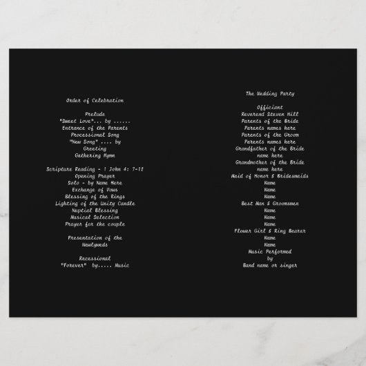 Schwarz-weiße SandDollars-Hochzeitsprogramm (Rückseite)