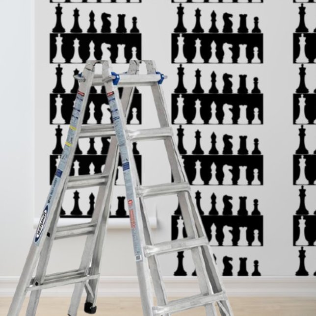 Schwarz-weiße Schachpartien aus Schale und Tüpfel Tapete (Peel and Stick Wallpaper black white chess pieces Wallpaper)