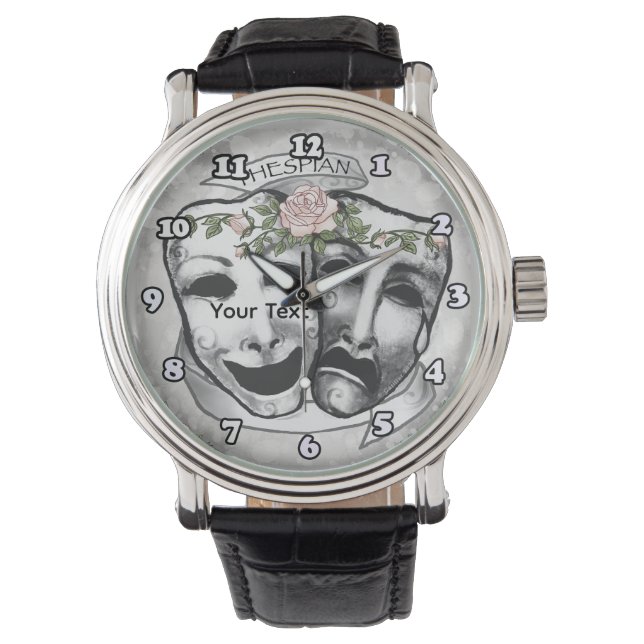Schwarz-Weiße Schauspielermasken Armbanduhr (Vorderseite)