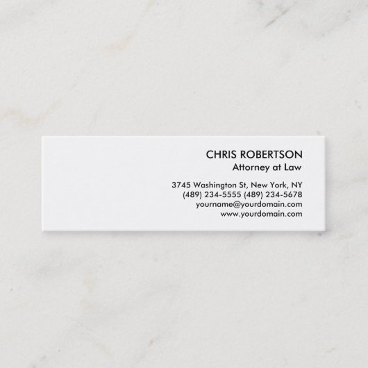 Schwarz-weiße Schlichte, schlanke Visitenkarte (Vorderseite)