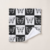 Schwarz-weiße Schmetterlingssicherung Badhandtuch Set (Waschlappen)