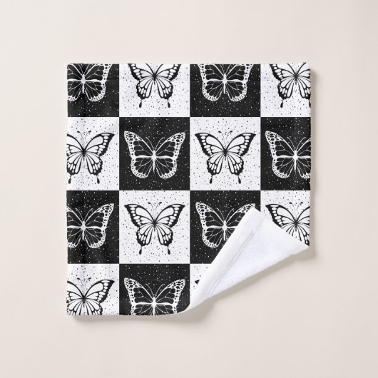 Schwarz-weiße Schmetterlingssicherung Badhandtuch Set (Waschlappen)
